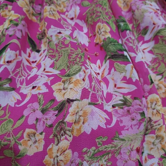 Fairycore Taylor Pink Floral 3/4 Sleeve V-Neck Button Ruffle Smocked Mini Dress - Picture 3 of 13